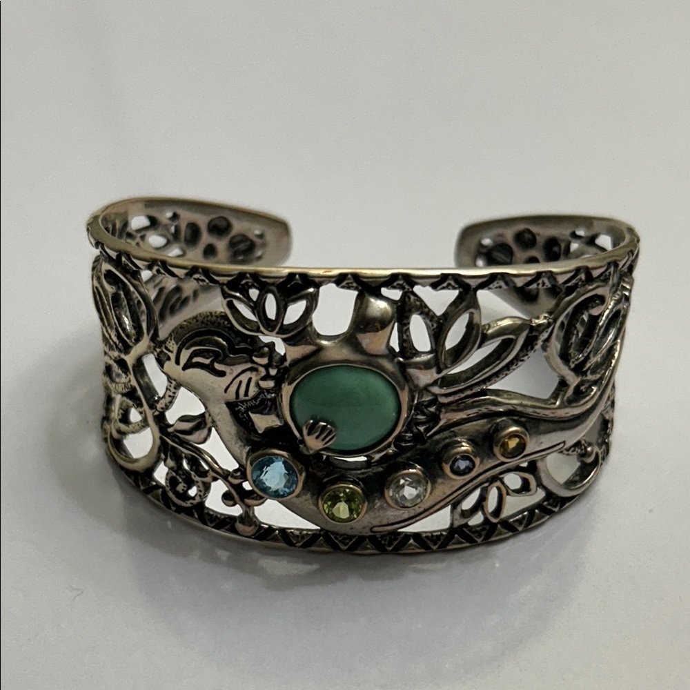 NWOT Carolyn Pollack Sterling Silver Multi Gemstone Playful Otter Cuff Bracelet - Picture 2 of 11